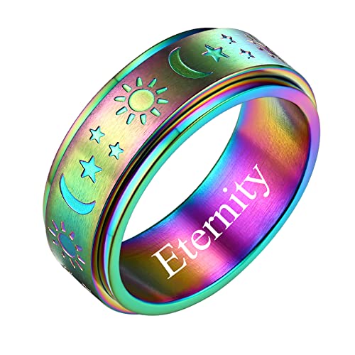 FindChic Herren Ring Anti Stress Ring Edelstahl Stern Mond Sonne drehbarer Spinner Ring Damen mit Gravur für Geburtstag Weihnachten mischfarben 12 von FindChic