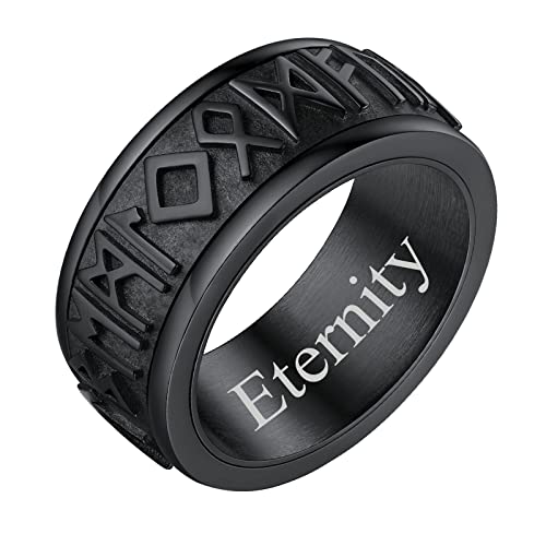 FindChic Anti Stress Schwarz Ring Herren Viking Rune Fingerring Edelstahl drehbarer Fidget Fingerring Wikinger nordische Bandring mit Gravur für Hochzeit Verlorbung Party, 67 von FindChic