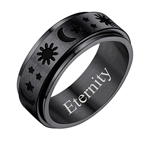 FindChic Herren Ring Anti Stress Ring Edelstahl Stern Mond Sonne drehbarer Spinner Ring Damen mit Gravur für Geburtstag Weihnachten schwarz 72 von FindChic