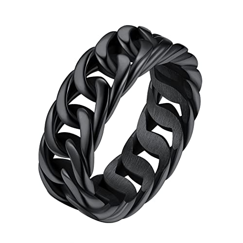 FindChic Herren Ring Edelstahl Kubanischer Kettenring 7,0mm breit Damen Gothic Fingerring Hip Hop Männerringe Schwarz 07 von FindChic