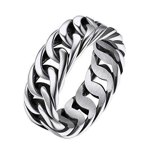 FindChic Herren Ring Edelstahl Kubanischer Kettenring 7,0mm breit Damen Gothic Fingerring Hip Hop Männerringe Sillber 12 von FindChic