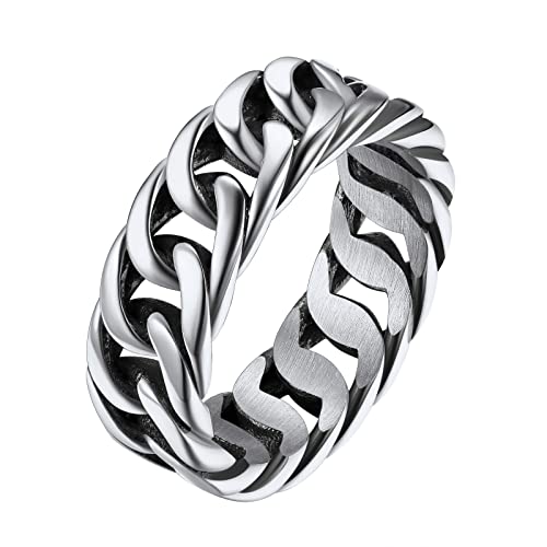 FindChic Herren Ring Edelstahl Kubanischer Kettenring 7,0mm breit Damen Gothic Fingerring Hip Hop Männerringe Sillber 14 von FindChic