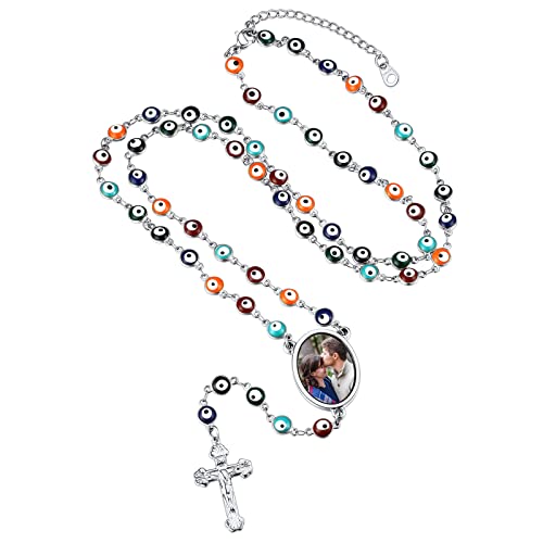 FindChic Herren Edelstahl Rosenkranz Kugelkette, Kruzifix Damen Auto Rosenkranz Halskette mit Bild, Namenskette, Silber FindChic Herren Edelstahl Rosenkranz Kugelkette, Kruzifix Damen Auto Rosenkranz Halskette mit Bild, Namenskette, Silber von FindChic