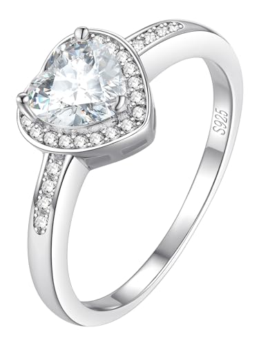 FindChic Herz Kristall Ewigkeit Ring 925 Sterling Silber Herz Solitärring für Frauen Cubic Zirkonia Verlobungsring für Hochzeit 63 von FindChic