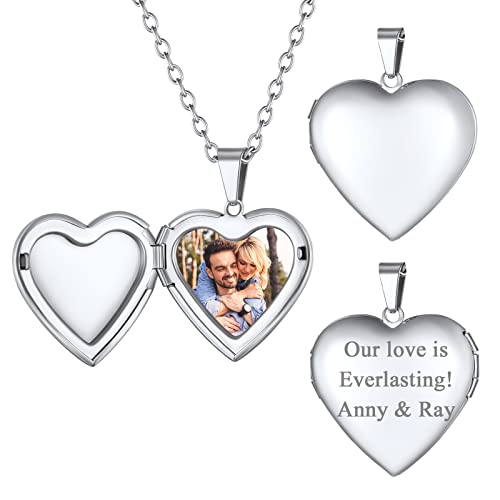 FindChic Herz Medaillon zum Öffnen Damen Personalisierte Herzkette für Bilder Silber Memorial Schmuck Kupfer Locket Amulett mit 51cm Kette von FindChic