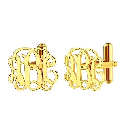 FindChic Individuelle Initialen Manschettenknöpfe für Männer Personalisieren Sie Manschettenknöpfe mit Buchstaben, Edelstahl Cufflinks mit Monogramm-Initiale, Gold von FindChic