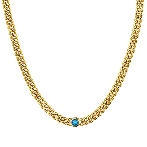 FindChic Kette Damen Figaro in Ketten für Männer Halskette mit Mondstein Vergoldet Choker aus Kupfer Dezember Blautopas von FindChic