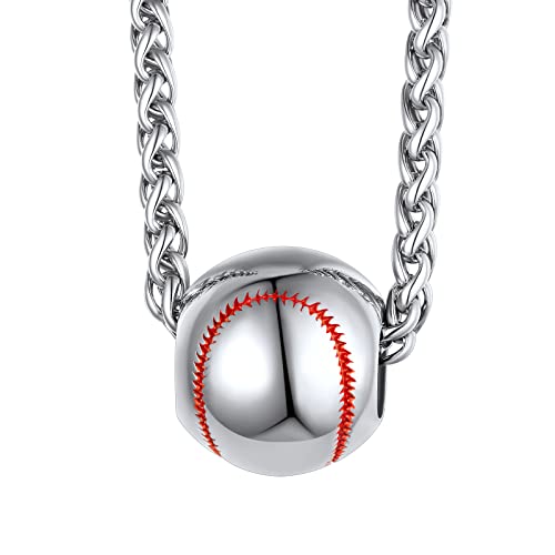 FindChic Kette für Herren Baseball Anhänger aus Edelstahl Kettenlänge 61 cm verstellbar als Geschenk zum Geburtstag, Weihnachten, Valentinstag Silber von FindChic