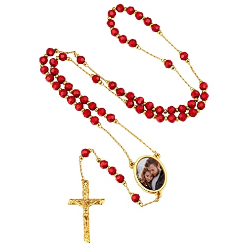 FindChic Kette für Herren Jungen Retro Jesus Christus Kruzifix Kreuz Rosenkranz Kommunion Halskette Perlen Katholische Kreuz Anhänger Gold von FindChic