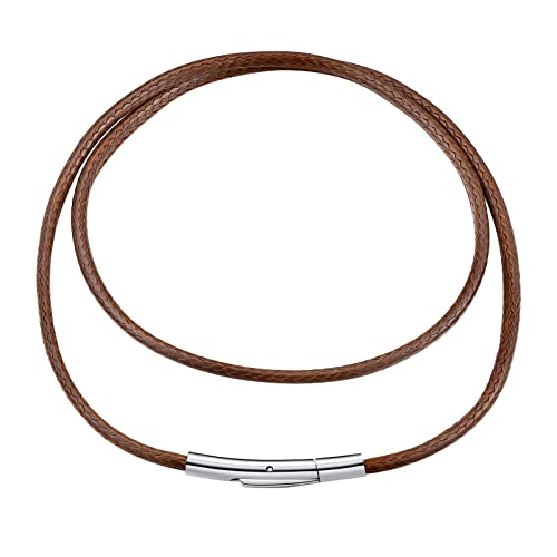 FindChic Lederkette geflochten 2mm Herren Wachsschnur Kette 61cm lang Collier Halsreif Braune Halskette mit Edelstahl Hebelverschluss Modernes Kautschukseil für Männer Jungen Frauen von FindChic
