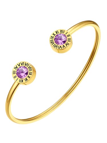 FindChic Lila Stein Armreif Damen Edlestahl Römische Ziffer Goldarmbänder Geburtsstein Armkette Offen Armschmuck für Muttertag Valentinstag Geburtstag Weihnachten FindChic Lila Stein Armreif Damen Edlestahl Römische Ziffer Goldarmbänder Geburtsstein Armkette Offen Armschmuck für Muttertag Valentinstag Geburtstag Weihnachten von FindChic