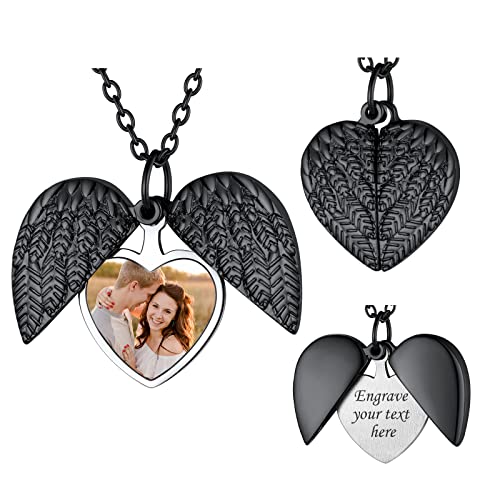 FindChic Medaillon zum Öffnen für Bilder, Damen Foto Kette, Personalisierte Herz schwarz Engelsflügel Anhänger mit Gravur Locket Necklace, Kupfer, 50+5cm, Geschenk für Geburtstag FindChic Medaillon zum Öffnen für Bilder, Damen Foto Kette, Personalisierte Herz schwarz Engelsflügel Anhänger mit Gravur Locket Necklace, Kupfer, 50+5cm, Geschenk für Geburtstag von FindChic