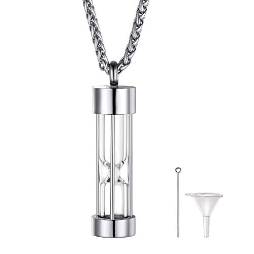 FindChic Memorial Urnen Anhänger Asche Halskette für Asche/Haar/Öl Sanduhr Flasche Glasanhänger mit Tricht Füllen Kit Edelstahl Erinnerungen Schmuck für Damen Herren von FindChic