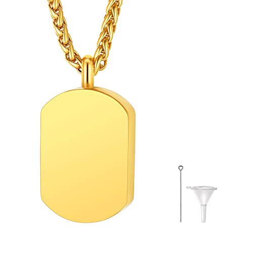 FindChic Memorial Urnen Anhänger Asche Halskette Dog Tag Kette Herren Damen Edelstahl Blut Kette zum befüllen Erinnerungsschmuck mit Trichter Füllen Kit Gold von FindChic