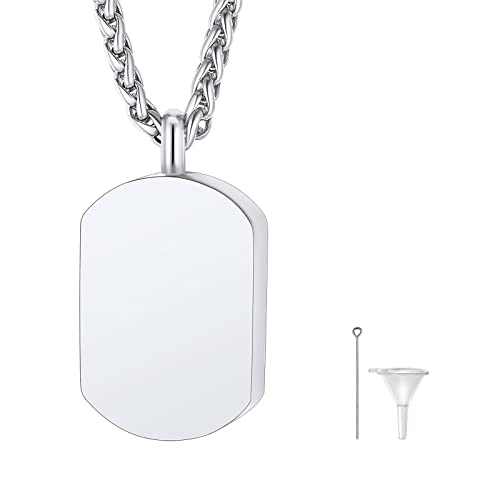 FindChic Memorial Urnen Anhänger Asche Halskette Dog Tag Kette Herren Damen Edelstahl Blut Kette zum befüllen Erinnerungsschmuck mit Trichter Füllen Kit Silber von FindChic