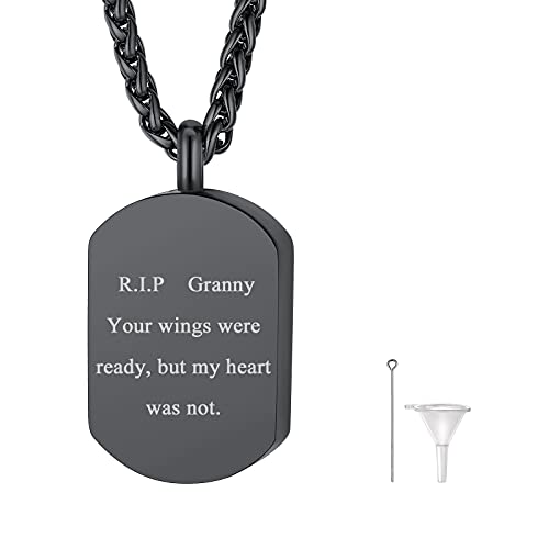 FindChic Memorial Urnen Anhänger Asche Personalisierte Halskette Dog Tag Kette Herren Damen Edelstahl Blut Kette zum befüllen Erinnerungsschmuck mit Trichter Füllen Kit Schwarz von FindChic