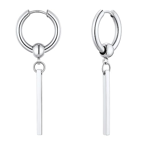 FindChic Edelstahl Ohrringe Damen Minimalistische Creolen Unisex Hängeohrringe Punk Edelstahl Stab Ohrringe Herren lang Bar Earrings Statement-Creolen Silber Ohrhänger für Paar Pärchen Frauen Jungen von FindChic