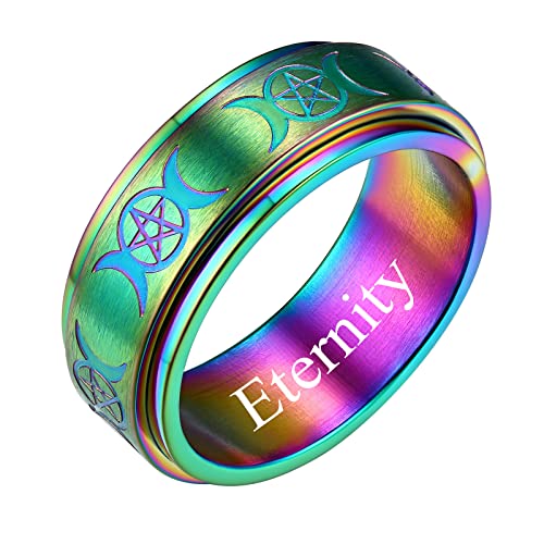 FindChic Mischfarben Bandring für damen herren Spinner Fingerring mit Mond Stern Triple Mond Bandring mit Namen Text Gravur drehbarer Meditationsring für Freunden Ehemann von FindChic