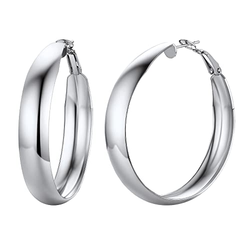 FindChic Ohrringe Silber Damen Edelstahl Creolen Hoop Ohrstecker in Durchmesser 40mm Ohrringe Mädchen Hypoallergen Klobig Creolen mit Geschenkebox für Paar Pärchen Freundin von FindChic