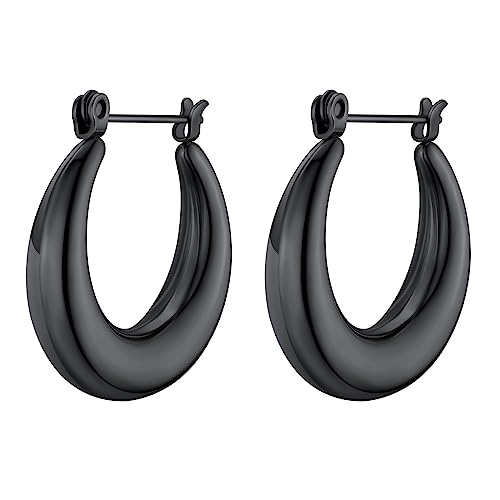 FindChic Ohrringe für Damen Edelstahl Klein Huggie Hypoallergen Creolen Hoop Earrings Modeschmuck Ohrringe Schwarz von FindChic