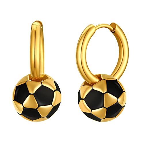 FindChic Ohrringe für Jungs mit Fußball Anhänger Creolen Damen aus Edelstahl Nickelfrei Gold als Geschenk zum Geburtstag, Weihnachten, Valentinstag von FindChic