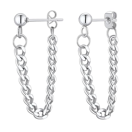 FindChic Ohrstecker Edelstahl im Ketten-Design Ohrhaken Silberfarbe mit Kette Charms Minimalistische Ohrschmuck für Paar Pärchen Frauen Juns von FindChic