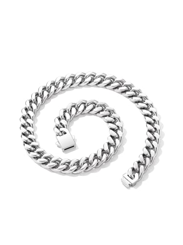 FindChic Panzerkette Damen Edelstahl Cuabn Link Chain 12MM Extrem Breite Kette 45cm Cuban Link Chain Dicke Halskette Silber Gliederkette Fraun Hals Modeschmuck von FindChic