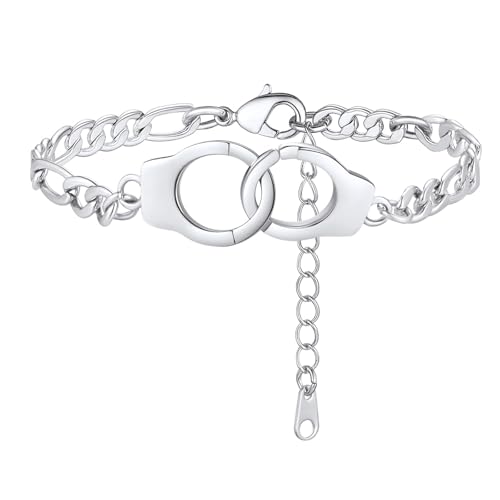 FindChic Personalisierte Fußkette Armskette mmit Handschnellen Anhänger Charm Figaro Fußkettchen mit Handschnellen Anhänger von FindChic
