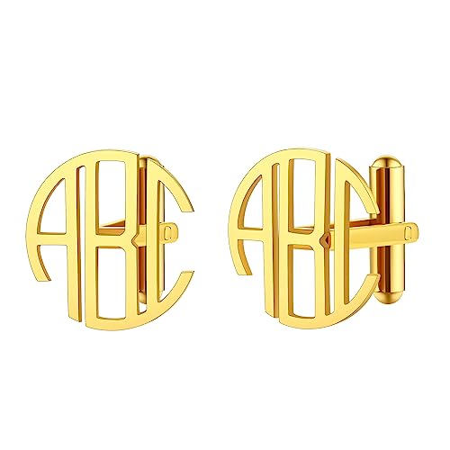 FindChic Personalisierte Herren Hemd Manschettenknöpfe mit Gravur Initialen Alphabet 1 Paar Herren Manschettenknöpfe Edelstahl für Papa Bräutigam Hochzeit Abschluss Vatertag Geschenke, Gold von FindChic