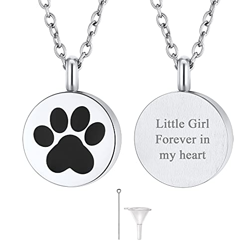 FindChic Personalisierte Kette Damen Welpen-Fußabdrücke Urne Anhänger zum befüllen Damen Herren Edelstahl Erinnerungen Asche Schmuck mit Trichter Füllen Kit Silber von FindChic