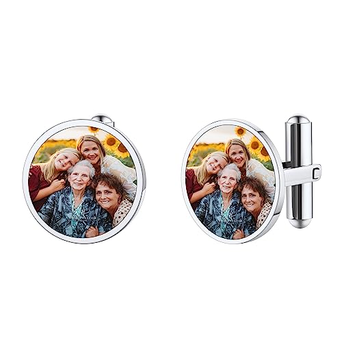 FindChic Personalisierte Manschettenknöpfe mit Foto Silber Men Cufflinks Edelstahl Bild Manschettenknopf Herren Accessoires für Hemd, Hochzeit Geschäft Geschenk von FindChic
