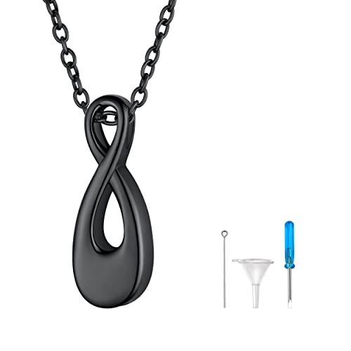 FindChic Personalisierter Asche Anhänger zum befüllen Damen Infinity Halskette Urnenketten für Tierhaare Hund Menschliche Asche Herren Ascheamulett Asche Schmuck Schwarz von FindChic