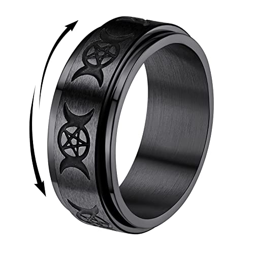 FindChic Punk Spinner Ring für herren Damen drehbarer Zappelring Mond Stern Fidget Ring Schwarz zappel Fingerring mit Geschenkebox für Geburtstag Weihnachten von FindChic