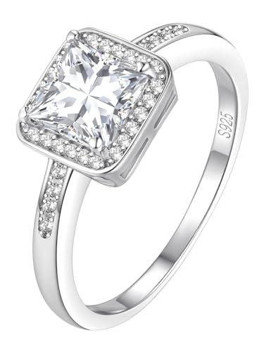 FindChic Quadratischer Verlobungsring rhodiniert Zirkonia Versprechen Ringe 925 Sterling Silber Eheringe Solitärring für Frauen 60 von FindChic