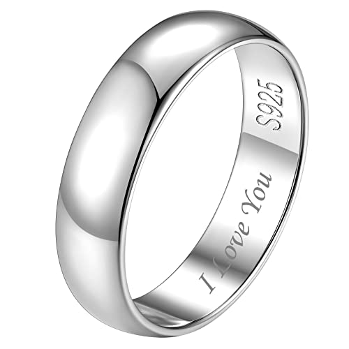 FindChic Herrenringe Silber 925 Silberringe Damen 5mm Ehering Personalisiert Verlobungsringe Partnerringe für sie und ihn Polierte Promise Ring mit Gravur Paar Modeschmuck Größe 62 von FindChic