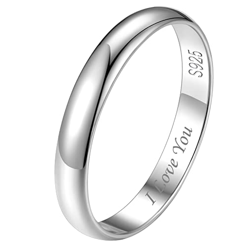 FindChic Silberringe Damen 925 schlicht Herrenring mit Gravur 3mm glatt Partnerringe für sie und ihn Ehering Couple Statement Fingerring Trauringe Verlobungsring Personalisiertes Geschenke Größe 49 von FindChic