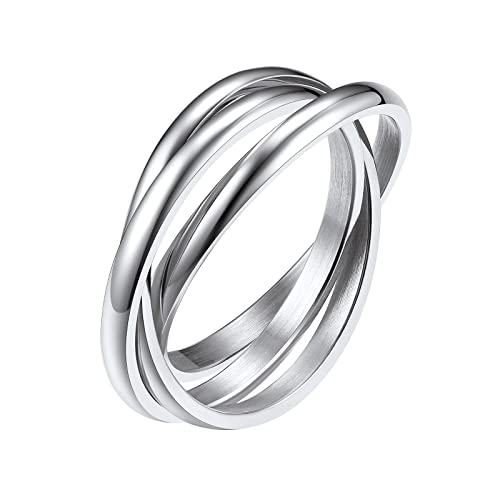 FindChic Ringe Frauen 3er Ring Edelstahl Wickelring Damen Ehering Verlobungsring Silber Modeschmuck Trauringe 21.25 von FindChic