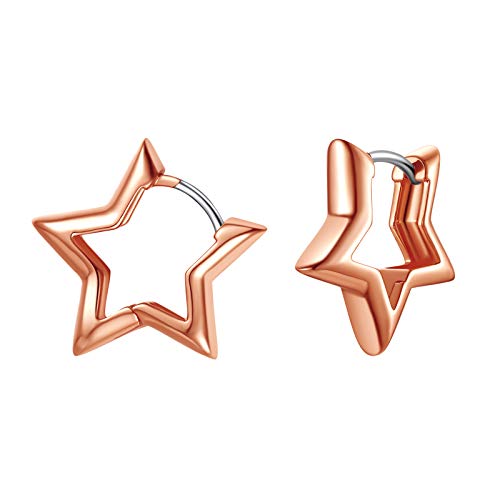 FindChic Rosegold Ohrstecker Damen Stern Huggie Hoop Ohrstecker Mädchen Stern Ohrstecker für Freundin Model Ehefrau von FindChic