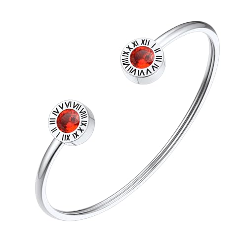 FindChic Roter Stein Armreif Damen Edlestahl Römische Ziffer Armbänder Geburtsstein Rubin Armkette Offen Armschmuck für Muttertag Valentinstag Geburtstag Weihnachten FindChic Roter Stein Armreif Damen Edlestahl Römische Ziffer Armbänder Geburtsstein Rubin Armkette Offen Armschmuck für Muttertag Valentinstag Geburtstag Weihnachten von FindChic