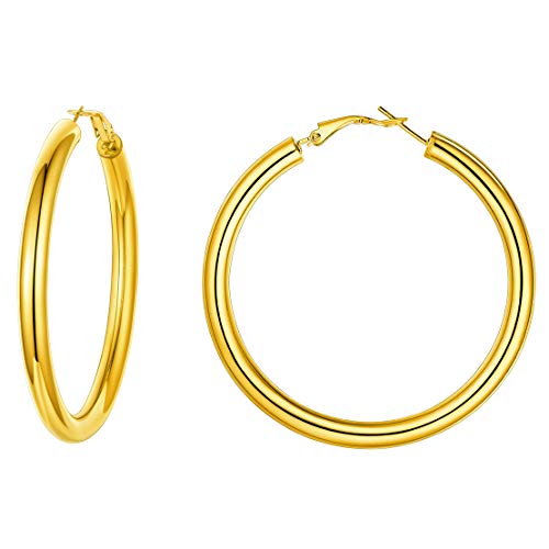 FindChic Runde Kreis Ohrstecker Damen Edelstahl Creolen Hoop Ohrringe in Gold Durchmesser 30mm für Damen und Frauen von FindChic