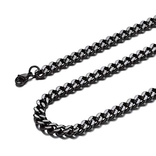 FindChic Schwarz Hip pop Halskette 7mm breit Panzerkette 50cm lang Cuban Necklace von FindChic