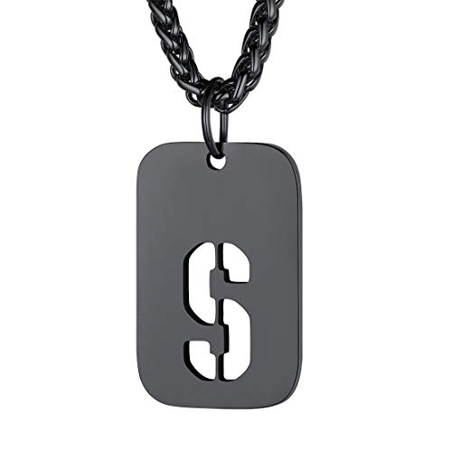 FindChic Herren Armee Stil Dog Tag Anhänger mit Buchstabe S Anhänger personalisierter Alphabet S Halskette von FindChic