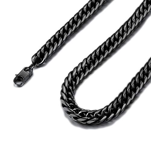 FindChic Schwarz Panzerkette Männer Massive Gliederkette Punk Cuban Link Chain, 3mm, 76cm Edelstahl Halskette für Geburtstag Weihnachten Valentinstag von FindChic