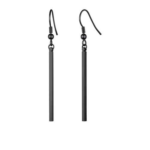 FindChic Ohrringe Schwarz Edelstahl Stab Ohrringe Damen Lang Hängend Minimalistische Ohrhaken Bar Ohrhänger Hängeohrringe Long Earrings Ohrschmuck für Paar Pärchen von FindChic