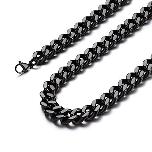 FindChic Schwarz herrenkette 12mm Panzer Halskette 45cm lang Cuban Kette für Paar Pärchen von FindChic