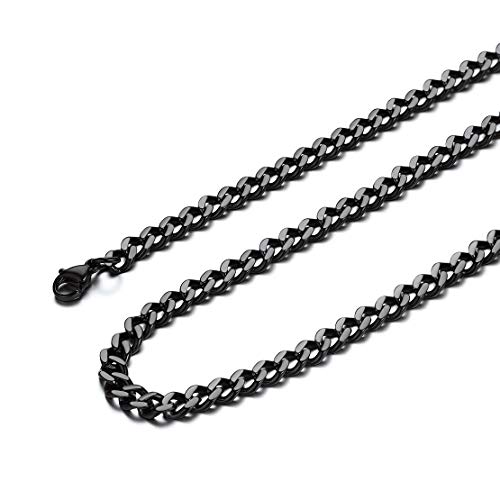 FindChic Schwarz herrenkette 5mm Panzer Halskette 45cm lang Cuban Kette für Paar Pärchen von FindChic