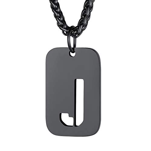 FindChic Schwarze Kettenanhänger Militärischen Erkennungsmarke Alphabet J Kette mit Gravur Freundschaftskette für Paar Pärchen von FindChic