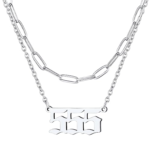 FindChic Silber Angel Nummer Halskette 555 Damen Layering Kette Mädchen Engelszahl Anhänger Doppelkette Freundschaftskette Nummerkette für Paar Ehepaar von FindChic