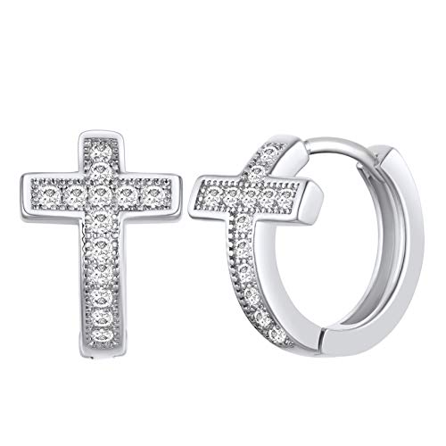 FindChic Silber Creolen Kreuz Ohrstecker mit Zirkonia Klappcreolen Knorpel Ohrpiercing damen mädchen Ohrstecker für Braut Brautjungfer von FindChic