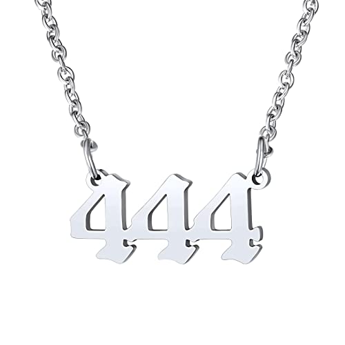 FindChic Silber Engel Nummer Halskette 444 Damen Mädchen Engelszahl Anhänger Kette Freundschaftskette Nummerkette für Valentinstag Geburtstag von FindChic
